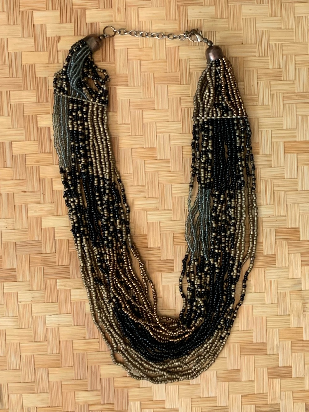 Beaded Multi-Strand Necklace - Black and Antique Gold
